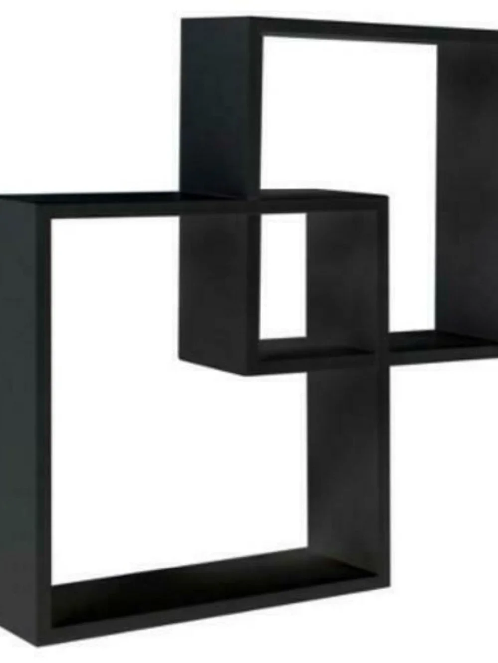 Two - Dual Connecting Square Black Wood Floating Wall Shelfs